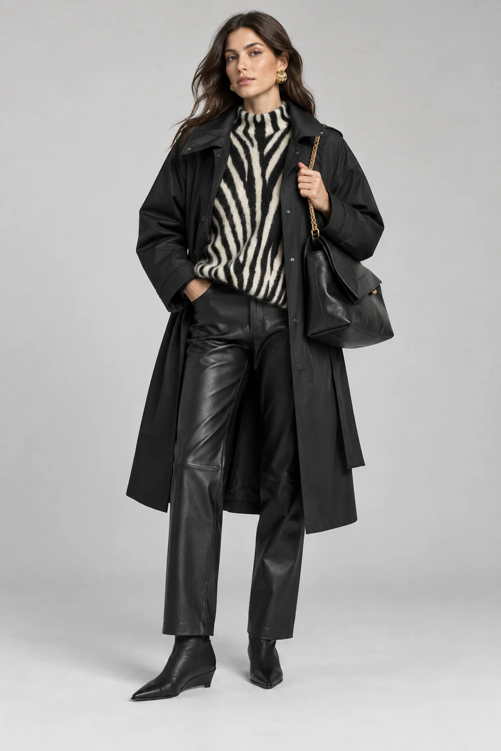 Zebra naxışı model üzərində tam kombin